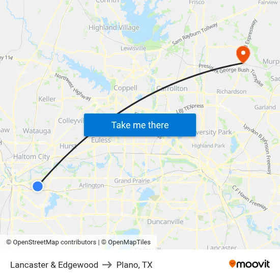 Lancaster & Edgewood to Plano, TX map