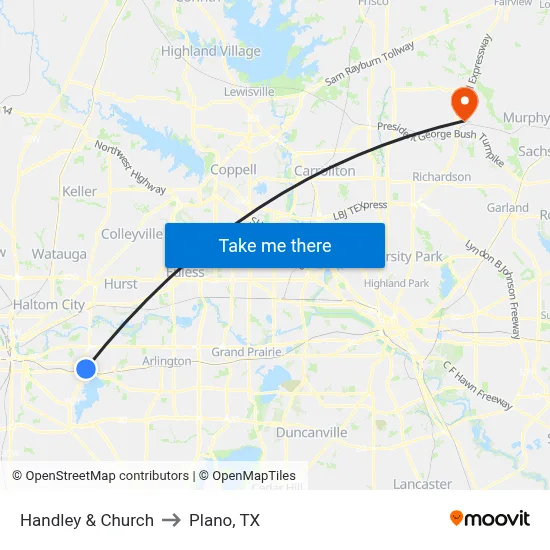 Handley & Church to Plano, TX map