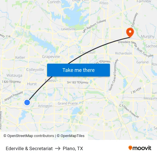 Ederville & Secretariat to Plano, TX map