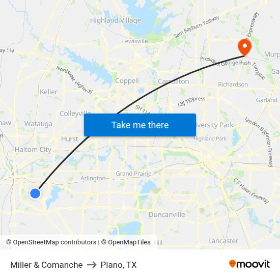 Miller & Comanche to Plano, TX map