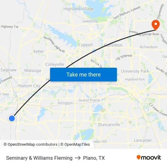 Seminary & Williams Fleming to Plano, TX map