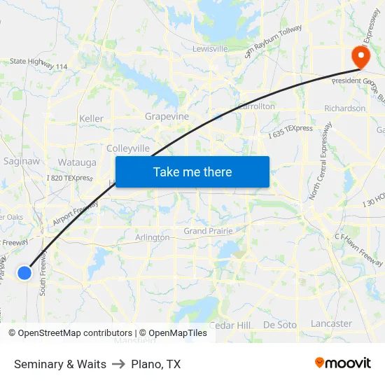 Seminary & Waits to Plano, TX map