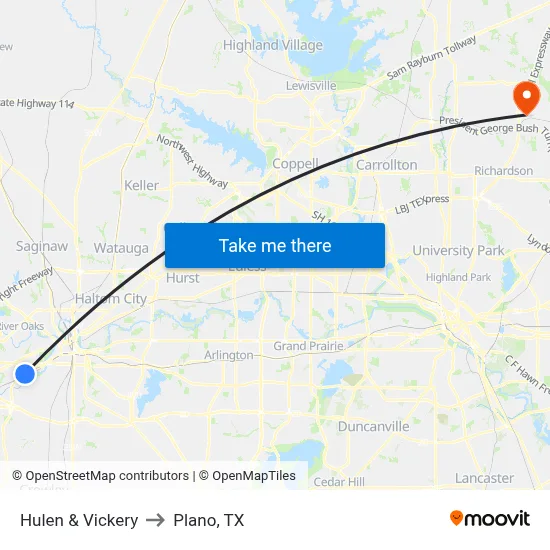 Hulen & Vickery to Plano, TX map
