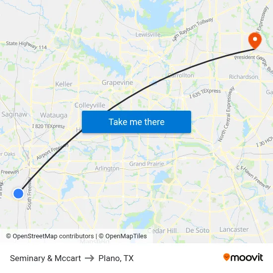 Seminary & Mccart to Plano, TX map