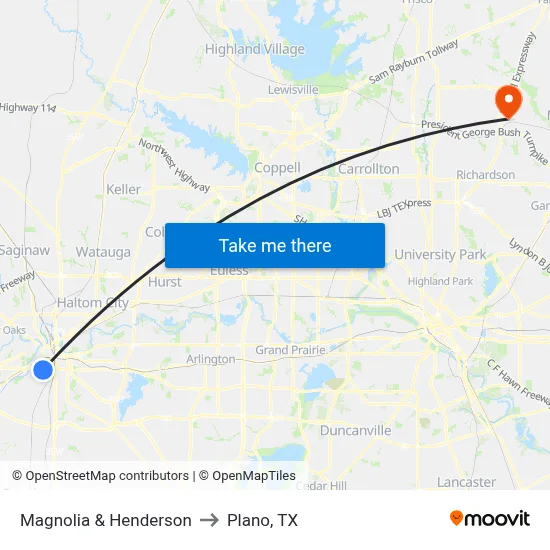 Magnolia & Henderson to Plano, TX map