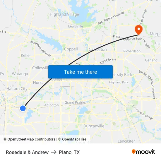 Rosedale & Andrew to Plano, TX map