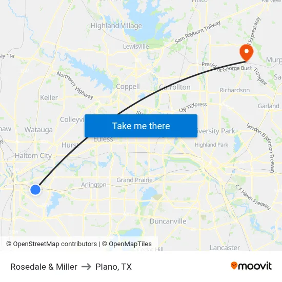 Rosedale & Miller to Plano, TX map