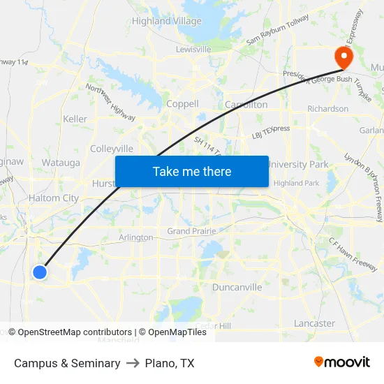 Campus & Seminary to Plano, TX map