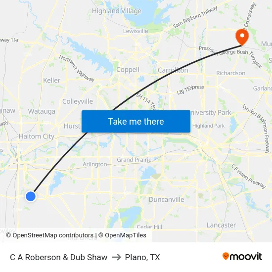 C A Roberson & Dub Shaw to Plano, TX map
