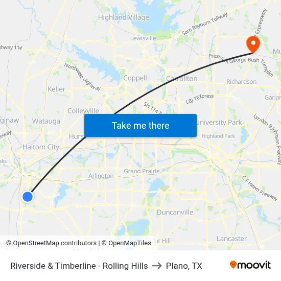 Riverside & Timberline - Rolling Hills to Plano, TX map