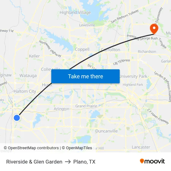 Riverside & Glen Garden to Plano, TX map
