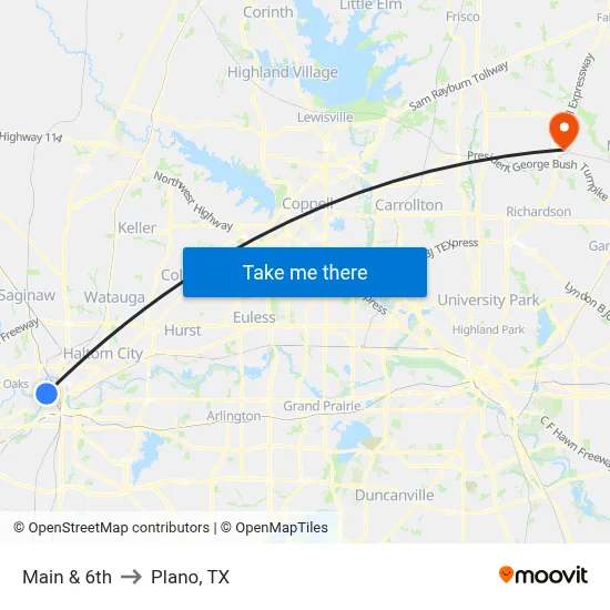 Main & 6th to Plano, TX map