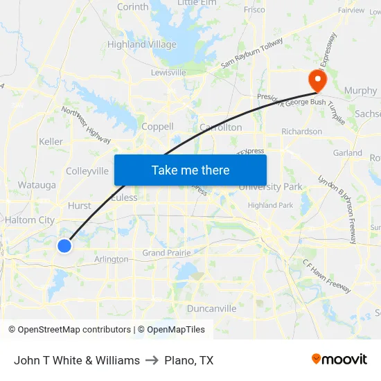 John T White & Williams to Plano, TX map