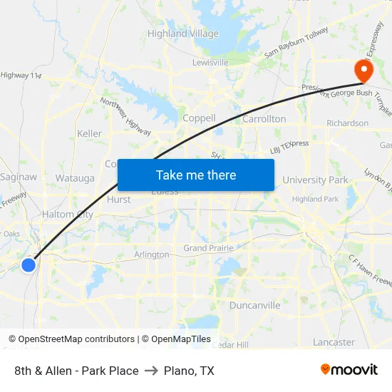 8th & Allen - Park Place to Plano, TX map