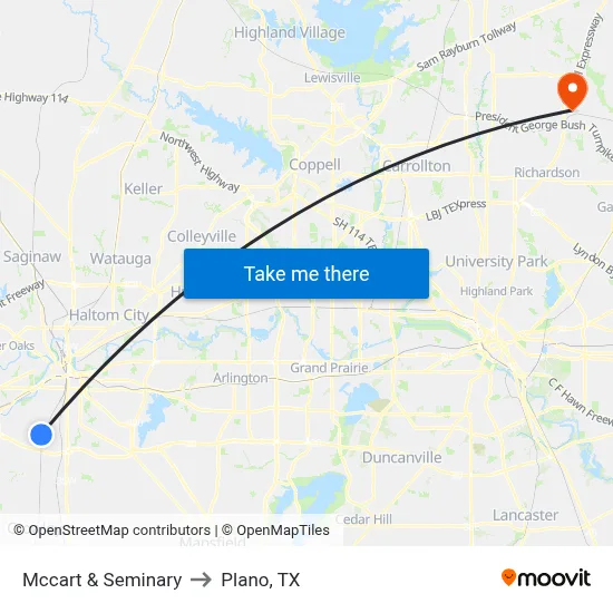 Mccart & Seminary to Plano, TX map