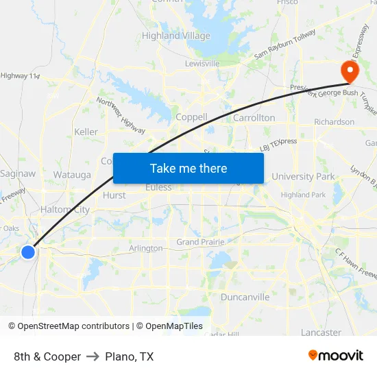 8th & Cooper to Plano, TX map
