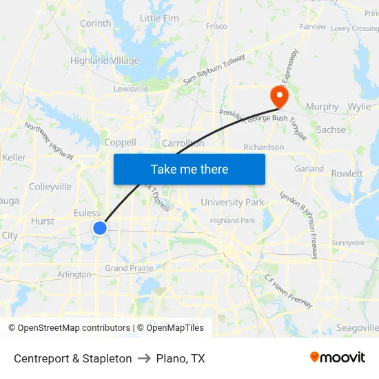 Centreport & Stapleton to Plano, TX map