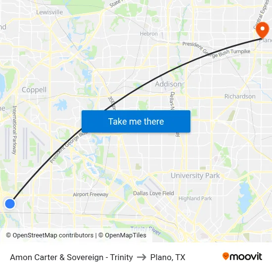Amon Carter & Sovereign - Trinity to Plano, TX map