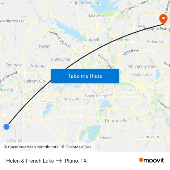 Hulen & French Lake to Plano, TX map
