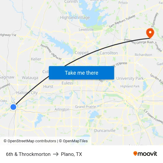 6th & Throckmorton to Plano, TX map