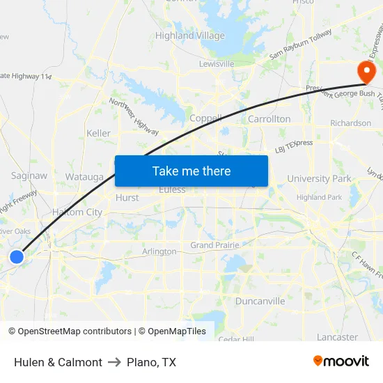 Hulen & Calmont to Plano, TX map