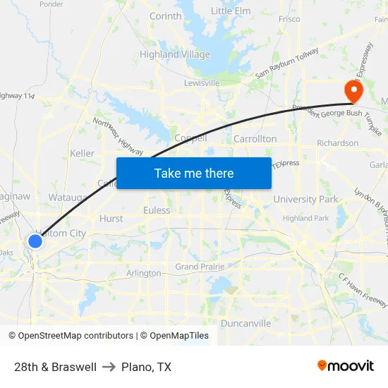 28th & Braswell to Plano, TX map