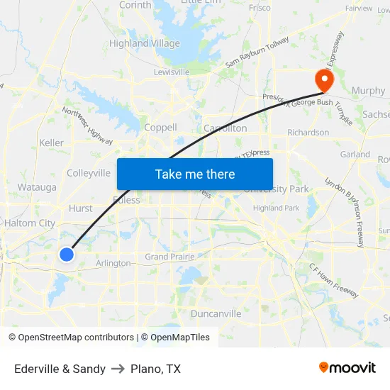 Ederville & Sandy to Plano, TX map