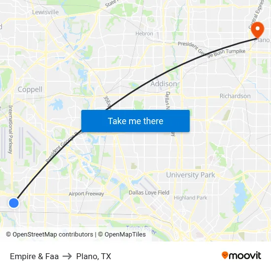 Empire & Faa to Plano, TX map
