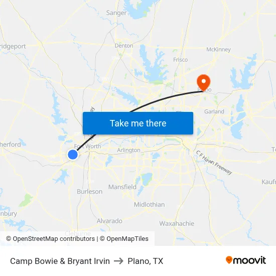 Camp Bowie & Bryant Irvin to Plano, TX map