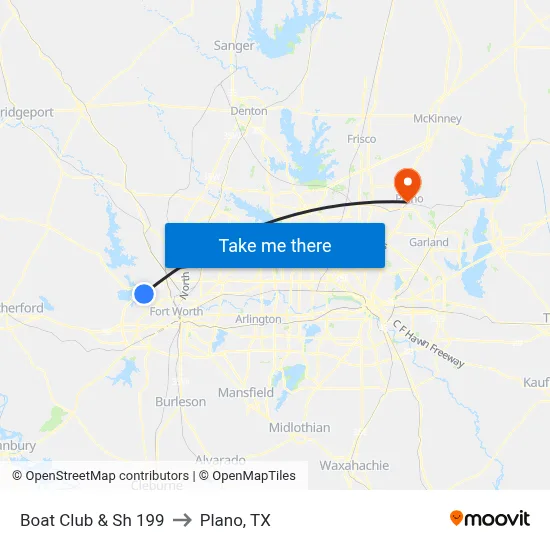 Boat Club & Sh 199 to Plano, TX map