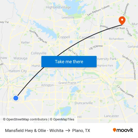 Mansfield Hwy & Ollie - Wichita to Plano, TX map