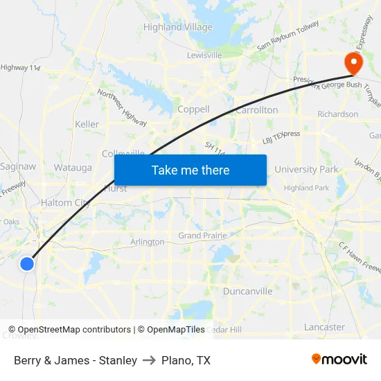 Berry & James - Stanley to Plano, TX map