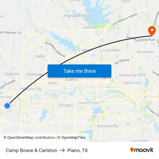 Camp Bowie & Carleton to Plano, TX map