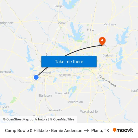 Camp Bowie & Hilldale - Bernie Anderson to Plano, TX map