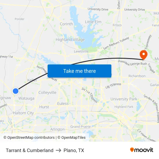Tarrant & Cumberland to Plano, TX map