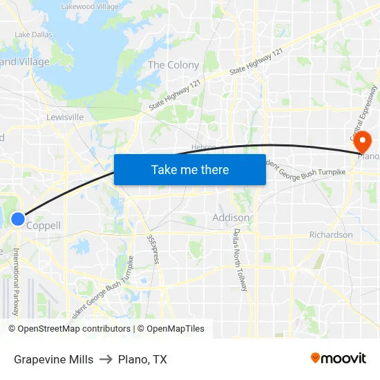 Grapevine Mills to Plano, TX map
