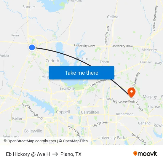 Eb Hickory @ Ave H to Plano, TX map