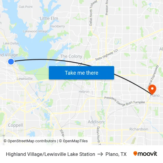 Highland Village/Lewisville Lake Station to Plano, TX map