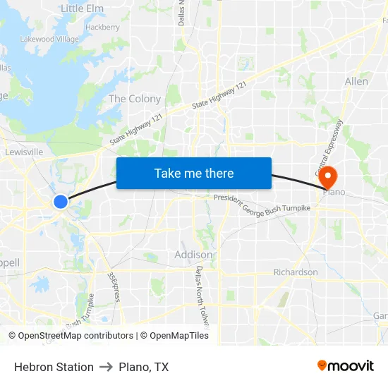Hebron Station to Plano, TX map