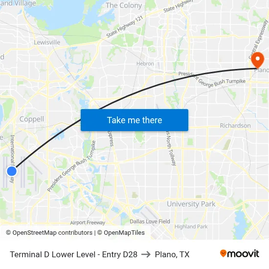 Terminal D Lower Level - Entry D28 to Plano, TX map