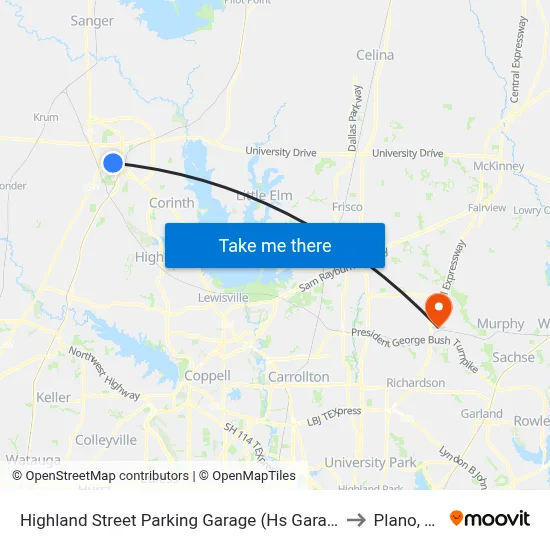 Highland Street Parking Garage (Hs Garage) to Plano, TX map