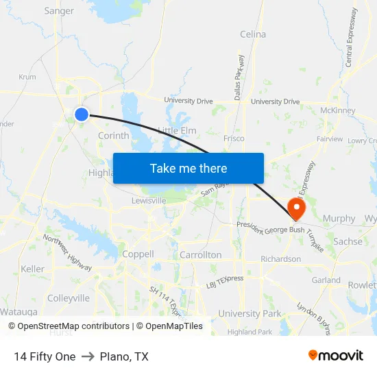 14 Fifty One to Plano, TX map