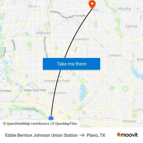Eddie Bernice Johnson Union Station to Plano, TX map