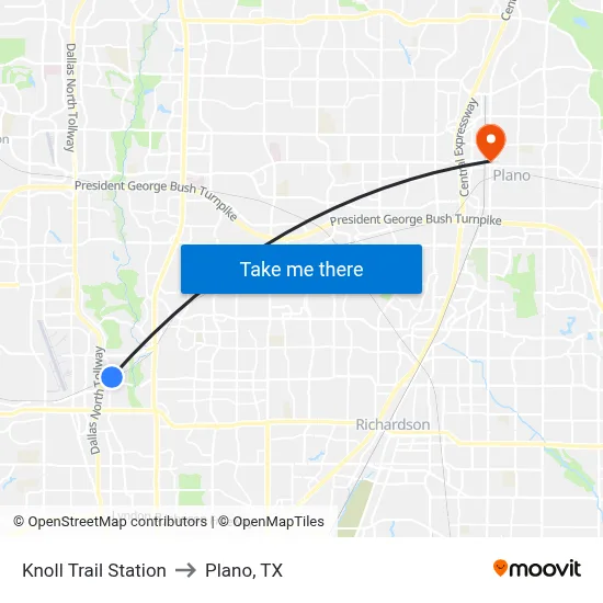 Knoll Trail Station to Plano, TX map