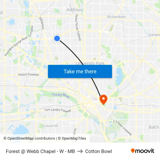 Forest @ Webb Chapel - W - MB to Cotton Bowl map