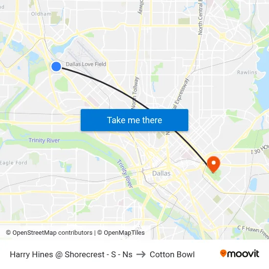 Harry Hines @ Shorecrest - S - Ns to Cotton Bowl map