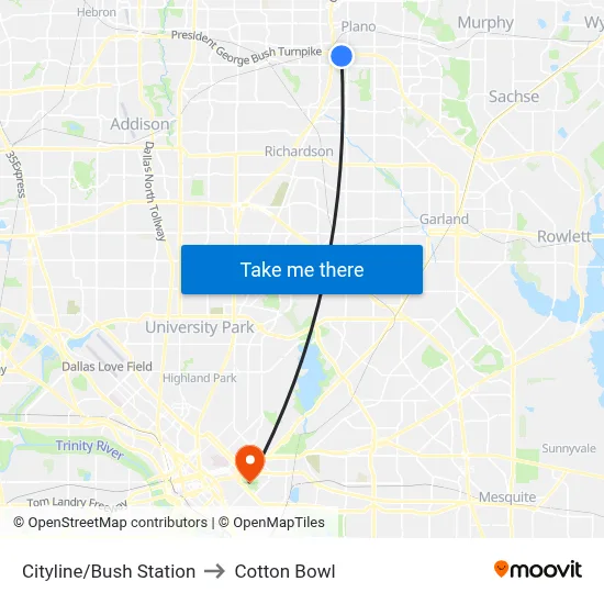 Cityline/Bush Station to Cotton Bowl map