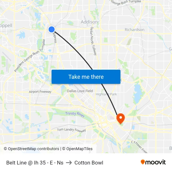 Belt Line @ Ih 35 - E - Ns to Cotton Bowl map