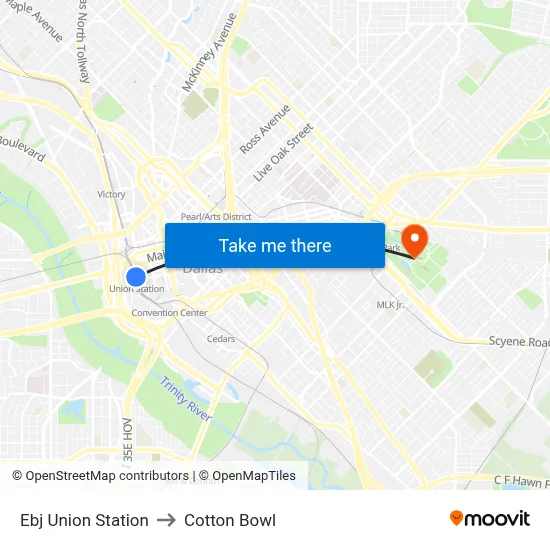 Ebj Union Station to Cotton Bowl map