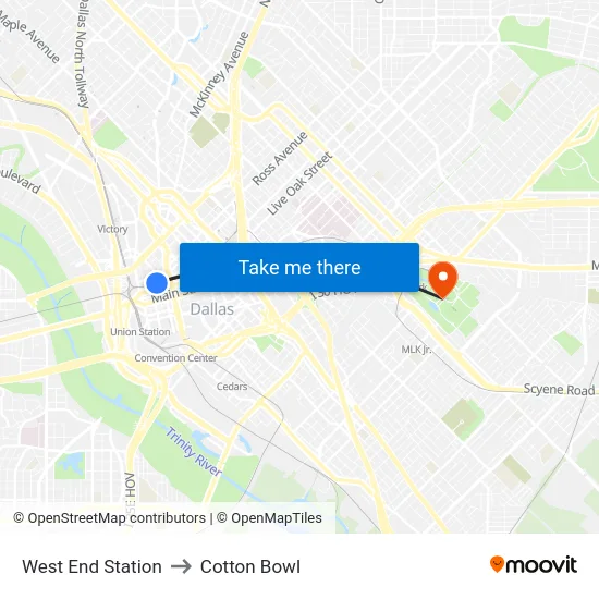 West End Station to Cotton Bowl map